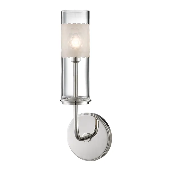 Wentworth 1 Light Wall Sconce with mouth-blown glass cylinder and hand-cut honeycomb pattern around inner candlestick, pol...