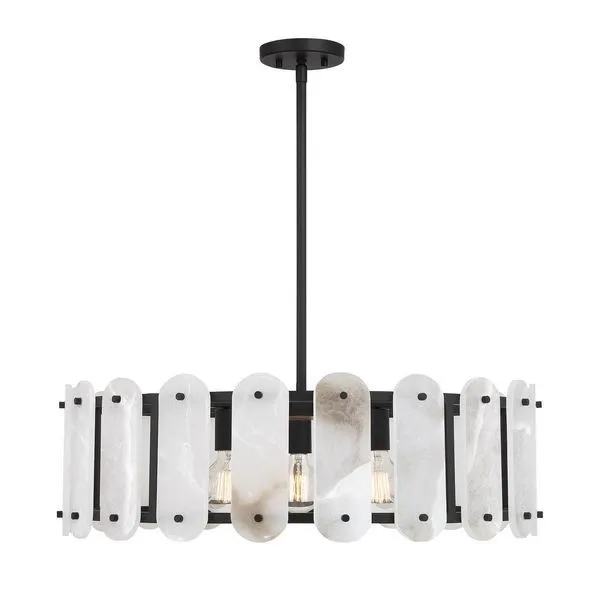 Antolini 5-light pendant with rounded alabaster panes and black cashmere metal frame hanging rod