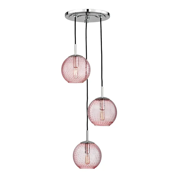Product Image 1 for Rousseau 3 Light Pendant With Pink Glass from Hudson Valley