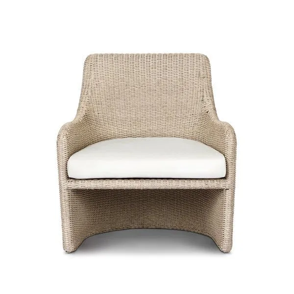 Blaire Outdoor Chair in beige woven texture with high back and white seat cushion