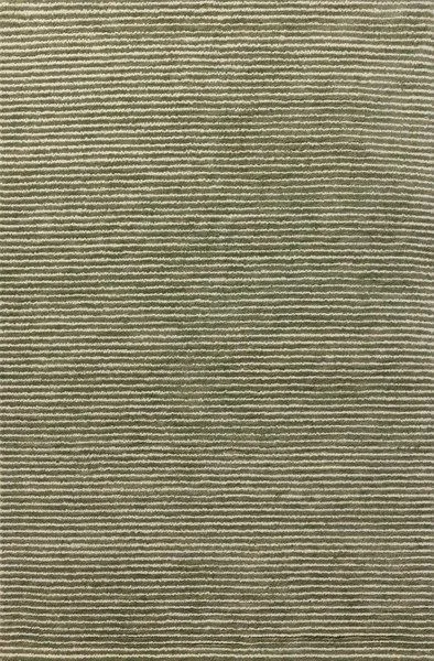 Solid olive and ivory striped hand-tufted wool area rug with textured pile and pinstripe pattern