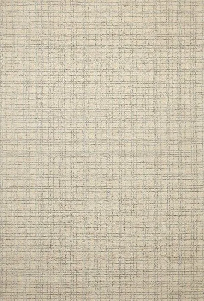 Polly Antique / Mist Rug with neutral beige background and subtle gray gridded design, hand-tufted wool and jute pile