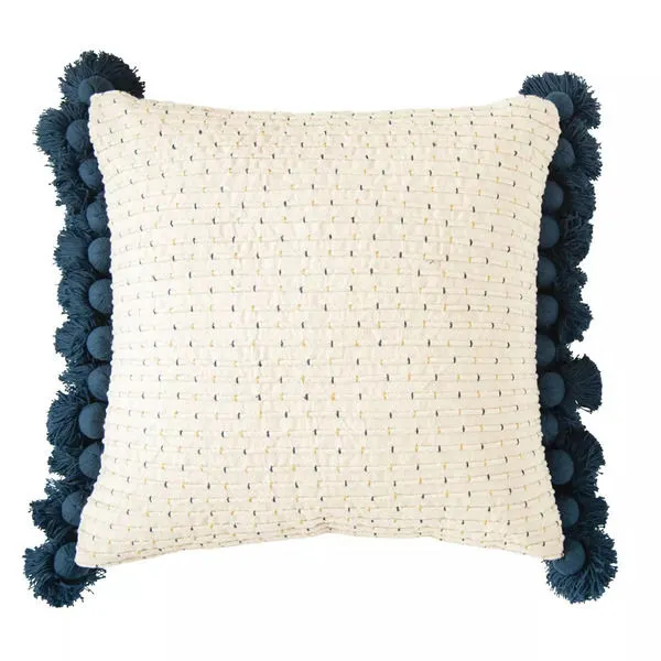 Product Image 5 for Embroidered Navy & Gold Cotton Woven Pillow With Tassels from Creative Co-Op