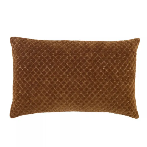 Rectangular bronze lumbar pillow with embroidered lattice pattern in cotton velvet