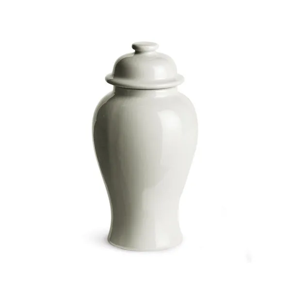 Mini white high gloss lidded ginger jar with classic bulbous shape and curved silhouette