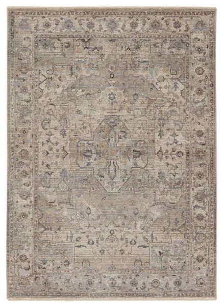 Traditional Starling Medallion rug with tan and cream tones, ornate central medallion and floral border pattern