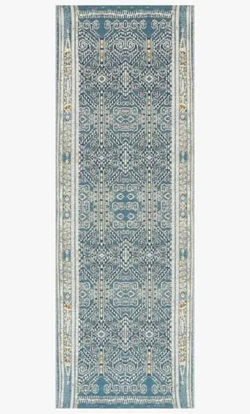 Mika Ocean Rug runner view showing elongated shape with same blue abstract tribal pattern