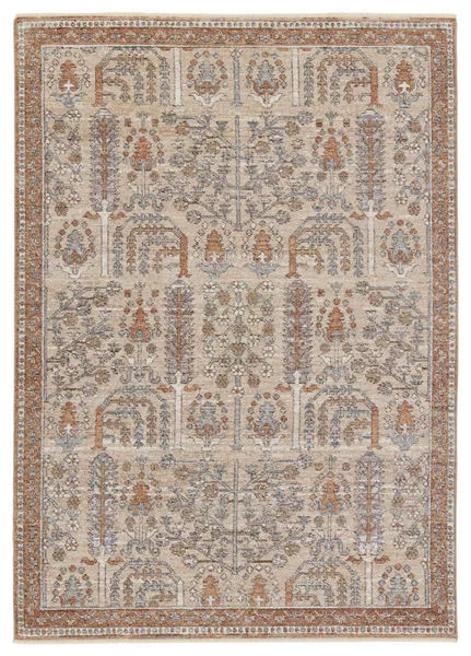 8x10 feet Regard Contemporary floral area rug in slate and bronze with intricate traditional distressed design and cream f...