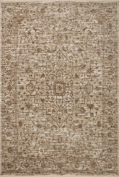 Sorrento Bark / Natural traditional area rug with intricate faded vintage-style pattern in warm brown and beige tones