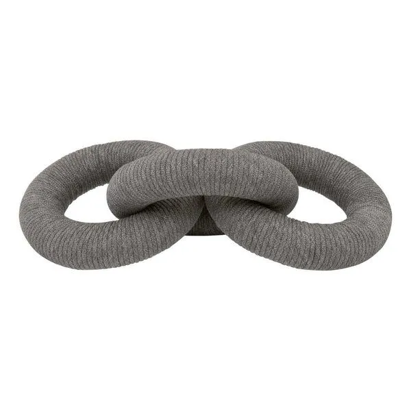 Decorative handcrafted Crew Rope Link with three circular chain links wrapped in gray polyolefin rope