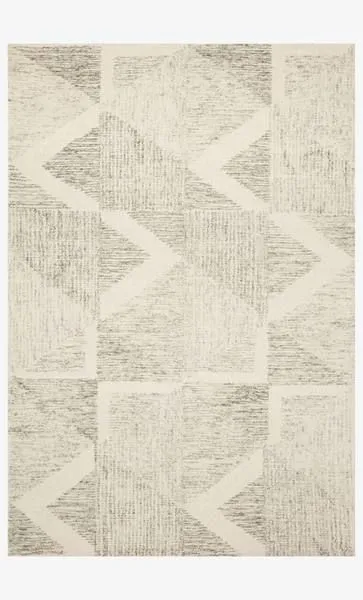 light grey and granite geometric patterned hand-tufted wool rug with tonal textured blocks
