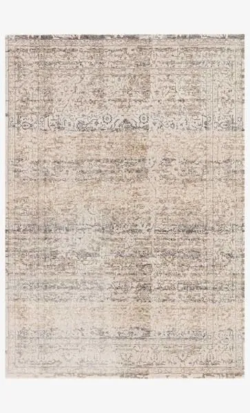 Homage Beige / Grey Rug with distressed traditional motifs in neutral beige and grey tones, subtle high-low texture