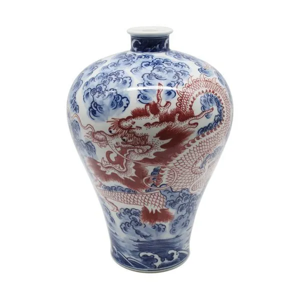 Product Image 1 for Blue & White Plum Vase With Cooper Red Dragon from Legend of Asia