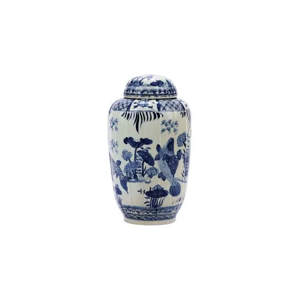 Product Image 1 for Blue & White Fluted Tea Jar Fish Motif from Legend of Asia