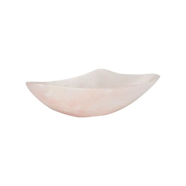 Oval resin Bucolic Bowl with granite-like marbling in soft peach and white hues