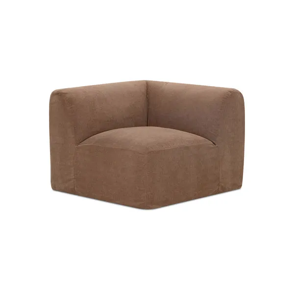 Mocha brown Isla sectional corner piece with soft fabric and curved edges