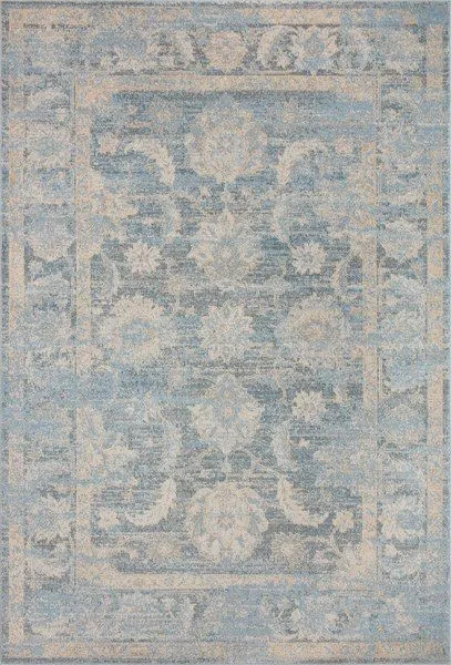 18-inch traditional style area rug in sky blue and beige with vintage Turkish Oushak motifs