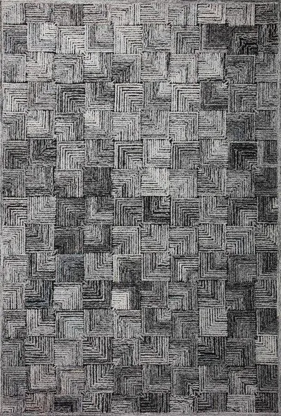 Prescott Silver Rug with tone-on-tone geometric squares in various shades of grey and high-low pile texture