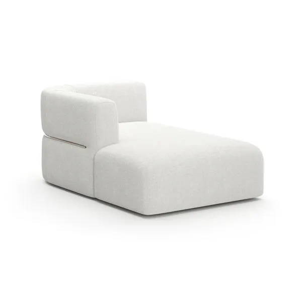 Rhythm Chaise Ivory with smooth curves, low profile, soft textured fabric and metal accents on back