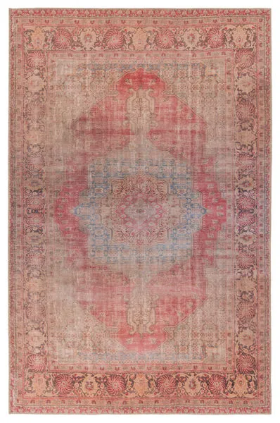 Leonine Vintage-Style Medallion rug with red and blue medallion pattern, 7'6" x 10' size