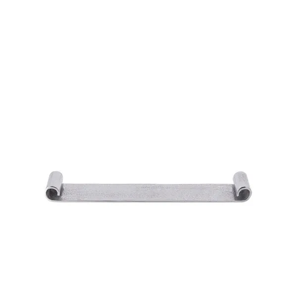 Long rectangular aluminium tray with raw nickel finish and curled ends in industrial style