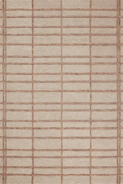 Bradley Rose / Blush Rug with two-toned linear grid pattern in blush and light beige, hand-tufted wool with high-low pile ...