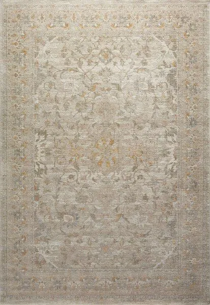 Rosemarie Ivory Natural Rug with a distressed traditional antique-inspired pattern in soft beige, ivory, and muted gold hues