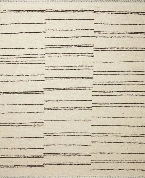 Roman Natural / Charcoal Rug with cream background and horizontal charcoal strokes, hand-woven wool and cotton