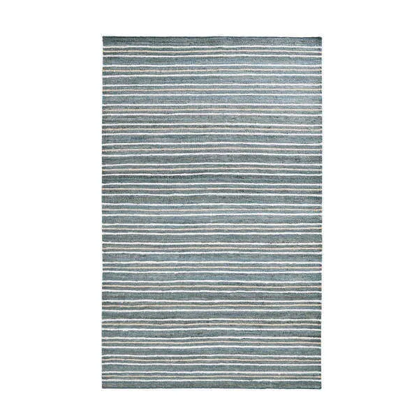 Del Mar Jute Blend Area Rug with ivory stripes on a slate blue background, featuring natural jute and cotton hues