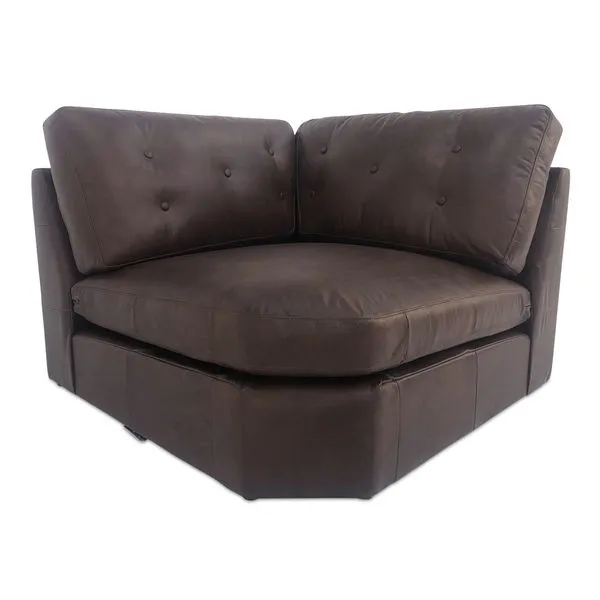 Thurlow corner chair in espresso brown top-grain leather with tufted back cushions and plush seating