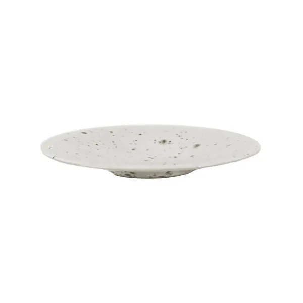 Bosque Stoneware Dessert Plate in speckled off-white with shallow depth and wide flat rim