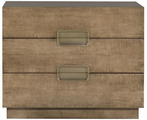 Splendor Nightstand in mocha with two spacious drawers and brass campaign-style pulls showcasing rich wood grain