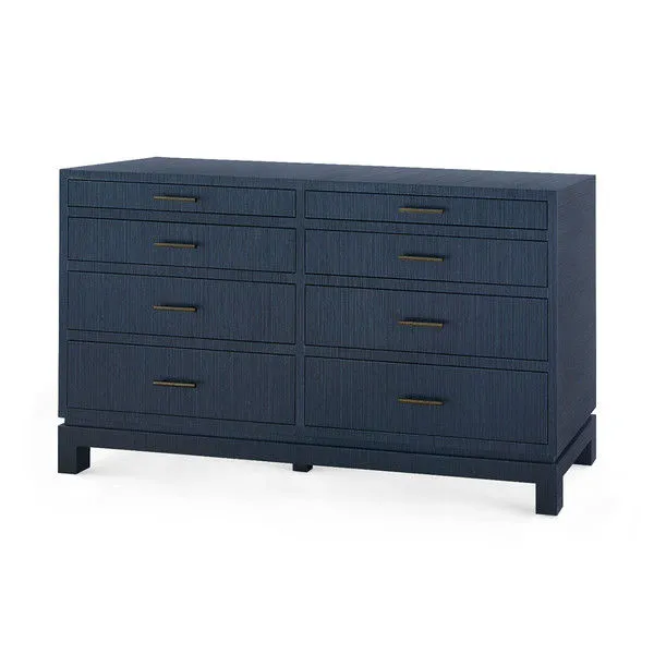 Florence Extra Large 8-Drawer dresser in selvage blue with sleek metal handles and rectangular silhouette
