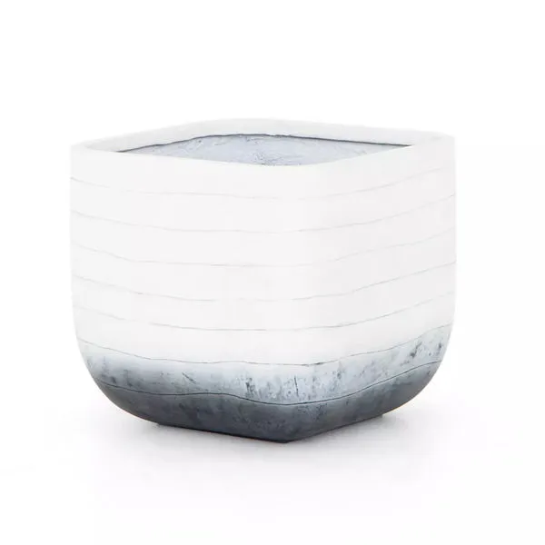Squared concrete planter with grey ombre finish from white to dark grey at the base