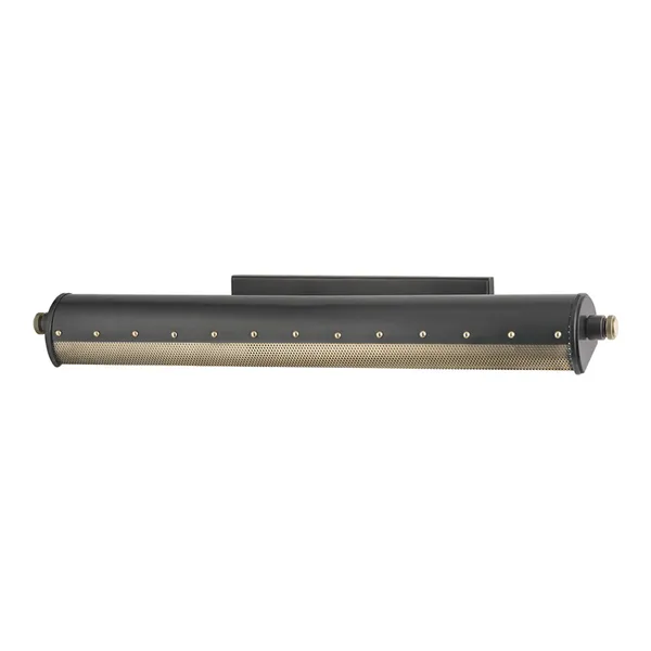 Gaines 3 Light Picture Light in matte black with brass perforated lower panel and rectangular wall mount