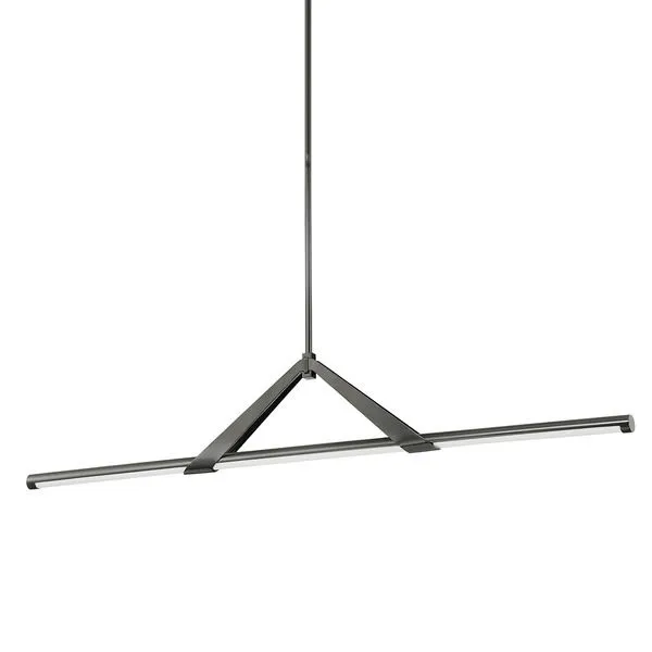 Jonas 1-Light Island Light in black nickel with sleek horizontal bar and triangular support suspension design