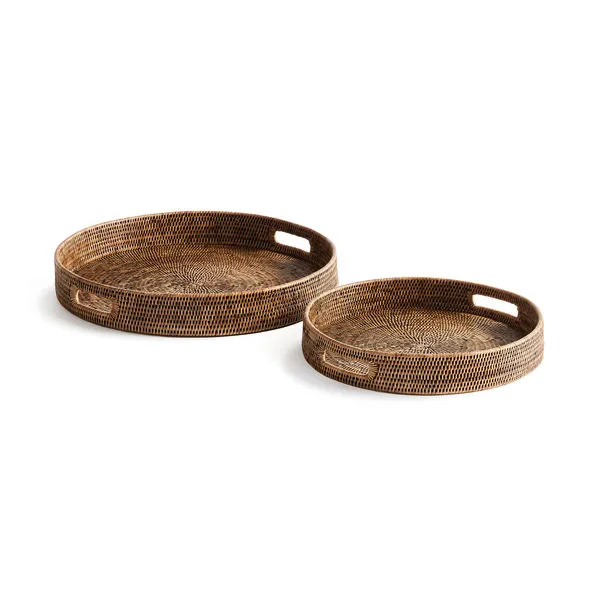 Product Image 1 for Burma Rattan Round Ottoman Trays Small, Set Of 2 from Napa Home And Garden