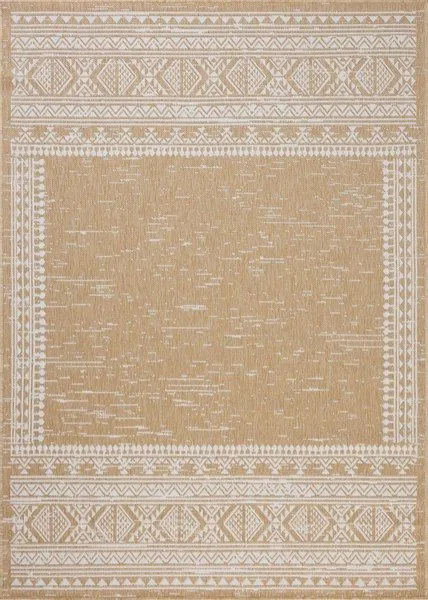 Easton Ivory/Wheat indoor-outdoor rug with geometric border pattern on wheat background