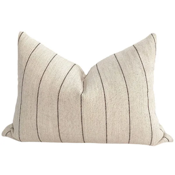 Rectangular antique stripe brown pillow cover with textured fabric and thin vertical dark stripes
