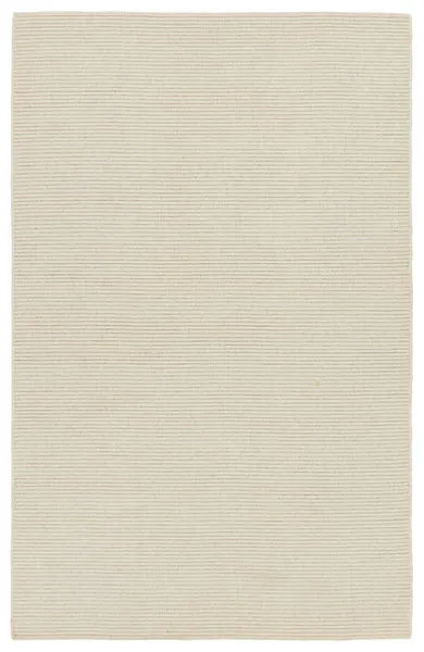 Handwoven cream wool rug with a ribbed texture and natural color variations, rectangular shape