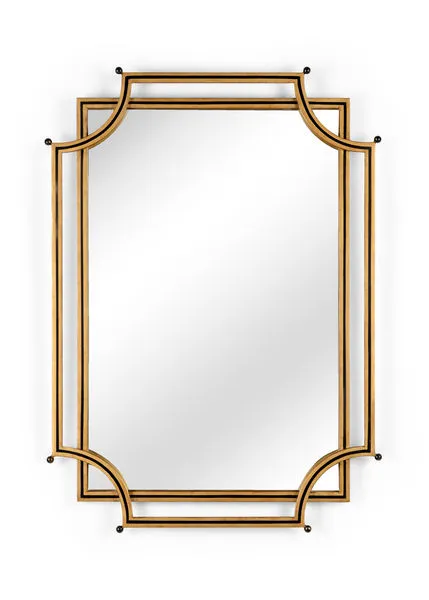 Rectangular London Church Mirror with two stacked metal frames, a gold frame with black accent and a larger frame with rou...