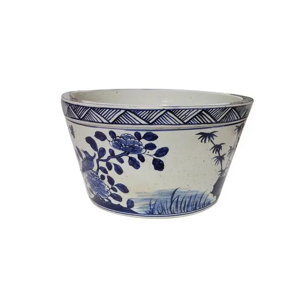 Product Image 1 for Blue & White Basin Planter Flower Bird Motif from Legend of Asia