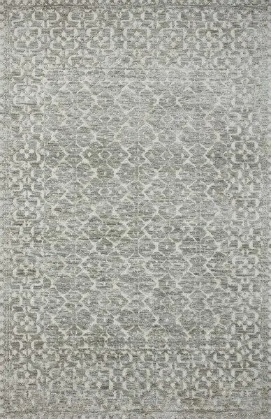 Yeshaia Sand Pebble Rug in muted tones with architectural, geometric pattern in grey and beige
