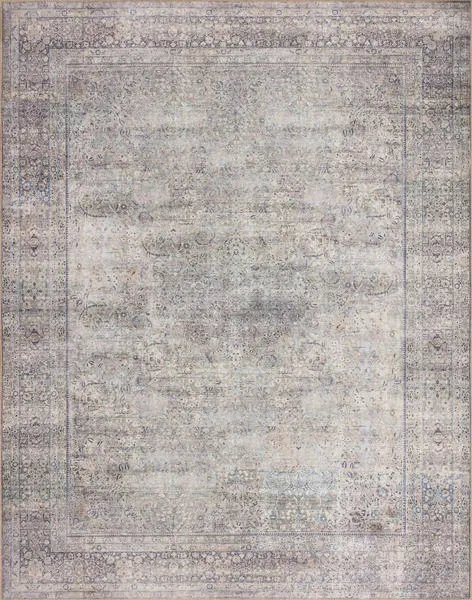 Wynter Silver Charcoal Rug with intricate faded floral medallion design in soft gray and charcoal tones