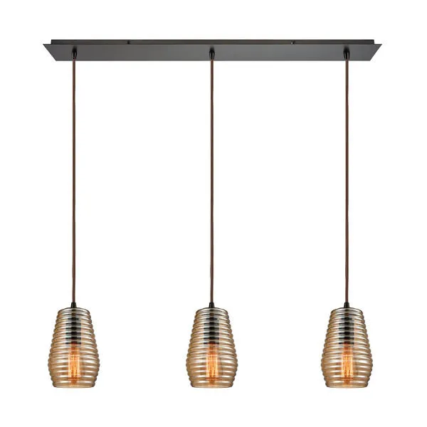 Product Image 1 for Ribbed Glass 3 Light Pendant In Oil Rubbed Bronze from Elk Lighting