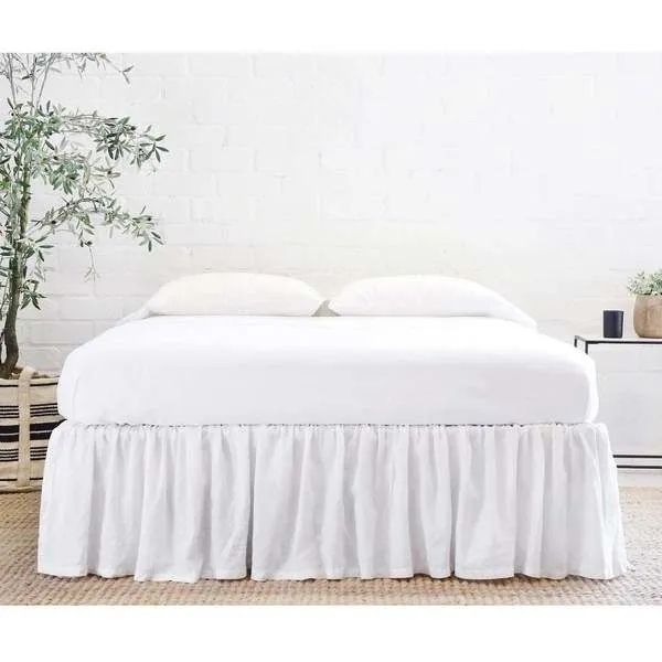 Product Image 1 for Gathered White Linen Queen Bed Skirt from Pom Pom at Home