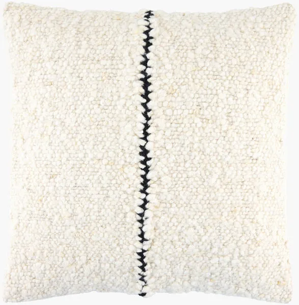Square LaRocco Charcoal Accent Pillow with creamy white textured wool surface and single vertical black linear stitch