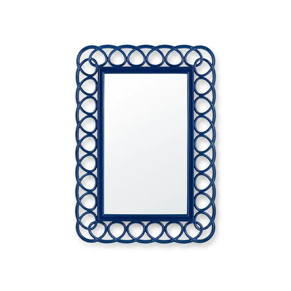 Rectangular Loop Mirror with marine blue lacquered resin frame featuring interconnected loops and a smooth inner border