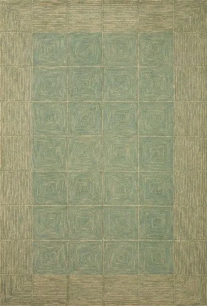 Francis Green Natural Rug in soft green and beige wool with diamond and grid pattern inspired by tilework