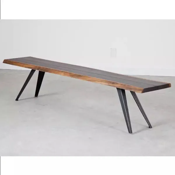 Vega Dining Bench with sleek black wood top and angled black metal legs seating two